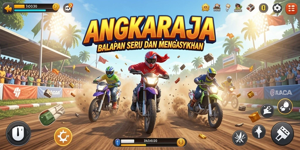 Screenshot dari gameplay balapan yang seru di ANGKARAJA.