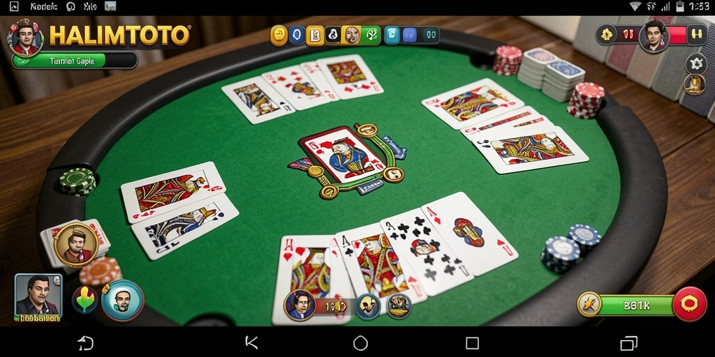 Tampilan gameplay seru di HALIMTOTO yang menampilkan pertarungan kartu Gaple.