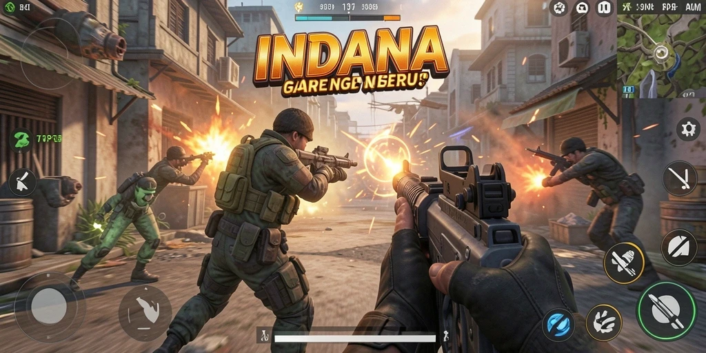 Screenshot menunjukkan aksi pertarungan seru dalam game TPS INDAAA.