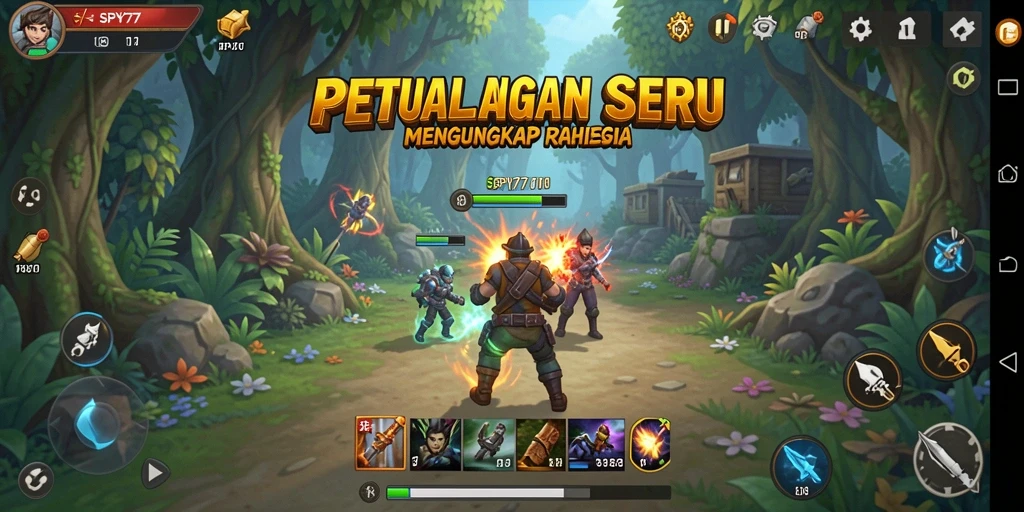Tampilan gameplay SPY77 dengan aksi petualangan yang mendebarkan.