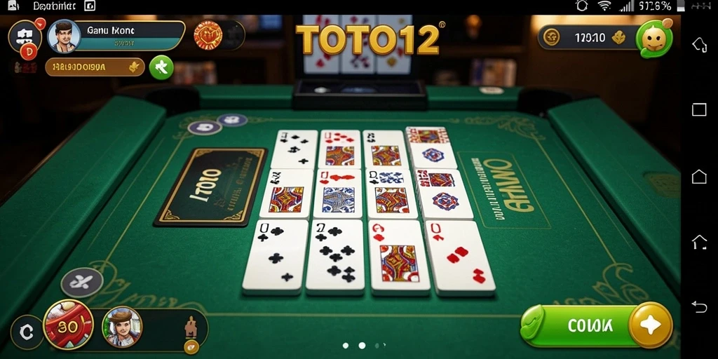 Screenshot utama TOTO12 menampilkan gameplay Domino yang seru dan interaktif.