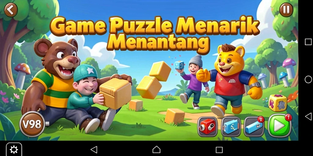 Screenshot utama V98 menampilkan gameplay Puzzle yang seru.