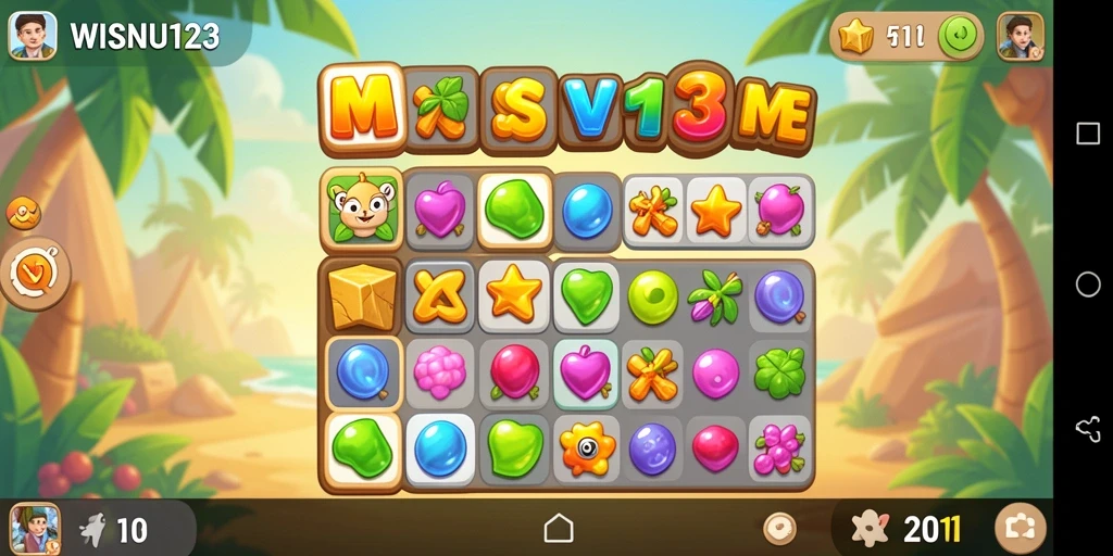 Screenshot menampilkan gameplay seru di WISNU123, permainan Match-3 yang menantang.
