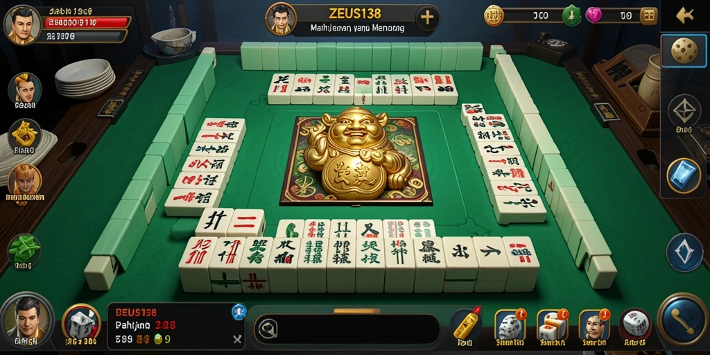 Tampilan menyenangkan dari gameplay ZEUS138 dengan ubin Mahjong berwarna-warni.